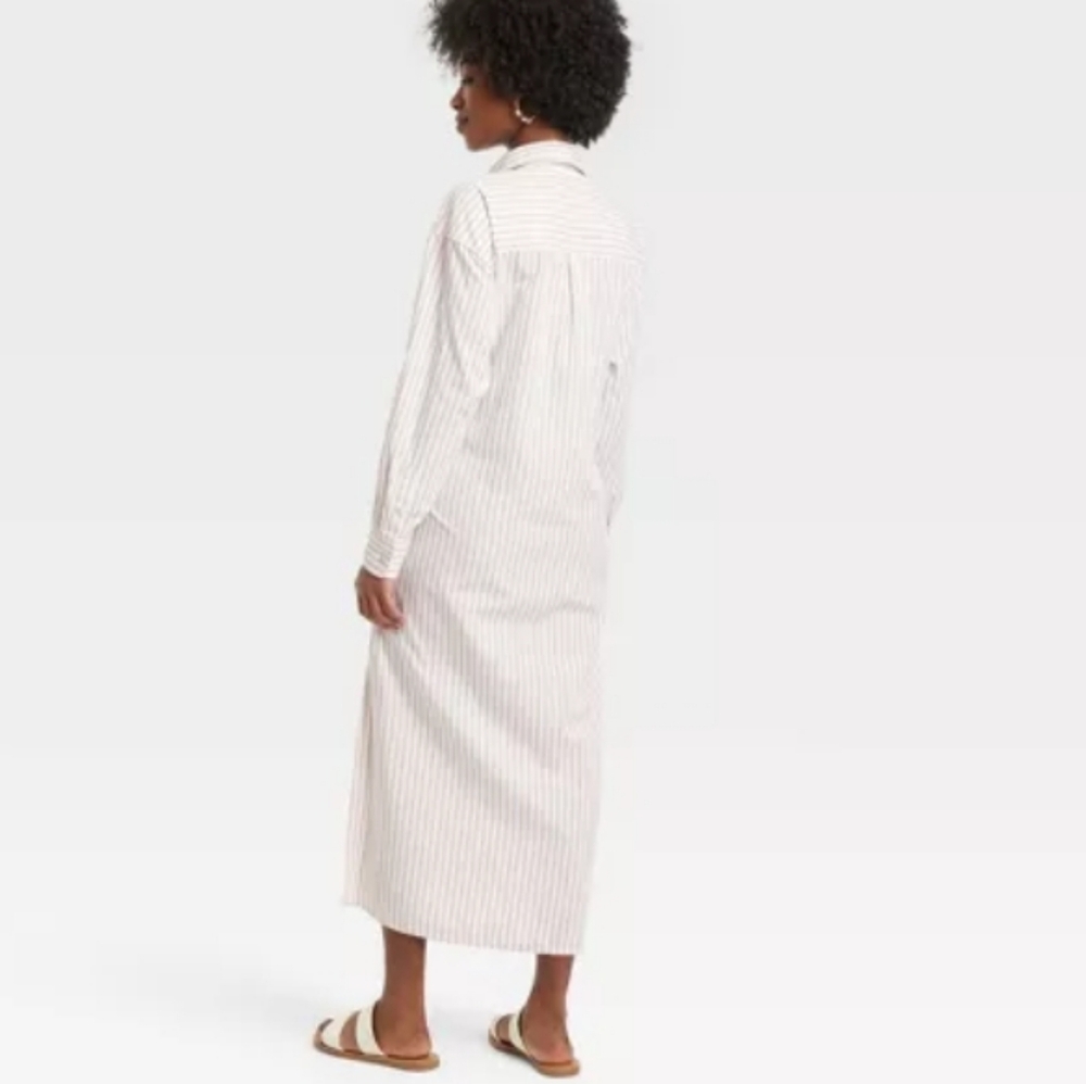 Women's Long Sleeve Cinch Waist Maxi Cotton  Shirtdress - Picture 5 of 9